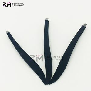 Pinzas para Cejas Personalizadas RMI con Recubrimiento de Polvo Negro / Punta Plateada de Acero Inoxidable, Juego de Pinzas de Punta Recta - Product Image 5