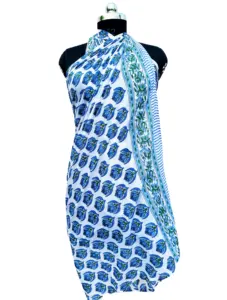 印度花卉手工彩色纱笼手版印花棉围巾包裹纱笼Pareo女士朋友礼物她的比基尼连衣裙