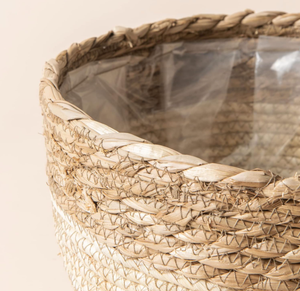 Pots de rangement au sol en jonc de mer sculptés à la main, style rétro, fabriqués au Vietnam, avec poignées, tressés à la main, écologiques, durables, capacité 24L - Product Image 4