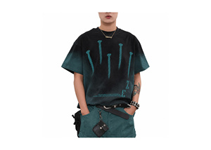 T-shirt graphique surdimensionné personnalisé bleu sarcelle et noir – Tee-shirt streetwear effet délavé vintage - Product Image 2