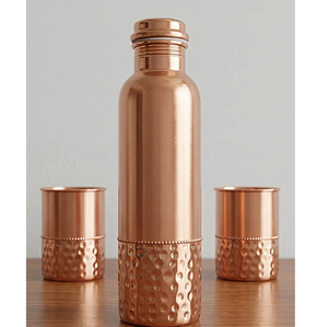Juego de botellas de agua de cobre brillante con tapas de textura martillada incluidas, diseño tradicional, artículos para beber en el hogar - Product Image 4
