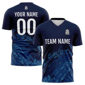 Maillot de football personnalisé pour hommes et femmes, col en V, manches courtes, impression sublimée, respirant, 100% polyester, nom et numéro de l'équipe, adulte - Product Image 3