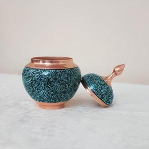 Azucarero de Acabado Antiguo con Borde de Cobre y Tapa, Decorativo con Pedestal Floral, Tazón para Dulces, Decoración para Mesa de Comedor, Regalo Festivo - Product Image 1