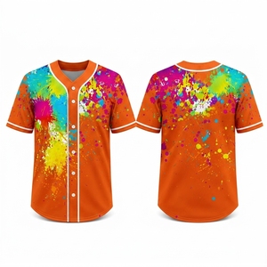 Summer Baseball Jersey Sublimation Paint Splash Full Button V Neck Lightweight <b>Mesh</b> Custom OEM Wholesale Manufacturer - Product Image 1