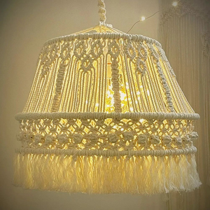 Handmade Macrame Chandelier Lamp with Tassels Bohemian Style Ceiling Light Round Indoor Home Decor for Living Room - Product Image 2