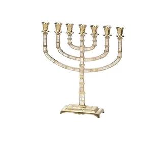Menorah de latón para velas y aceite, decorativa y religiosa, de 15 pulgadas de alto, lámpara de 7 ramas, menorah resistente para el hogar, bodas y fiestas. - Product Image 1