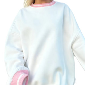 <span class=keywords><strong>Felpa</strong></span> Oversize <span class=keywords><strong>Bianca</strong></span> da Donna <span class=keywords><strong>con</strong></span> Colletto e Polsini a Righe <span class=keywords><strong>Rosa</strong></span>, Streetwear Trendy Invernale <span class=keywords><strong>con</strong></span> Collo Alto - Product Image 2