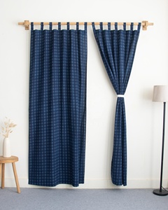 Juego de cortinas para ventana y puerta con diseño de cuadros gingham, 100% algodón, color azul marino, para sala de estar y hotel - Product Image 1