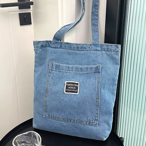 Sacs fourre-tout personnalisables avec logo pour usage commercial, en jean bleu résistant, en tissu de coton, sacs à bandoulière pour femmes, pour voyage et école, fournisseur en gros - Product Image 1