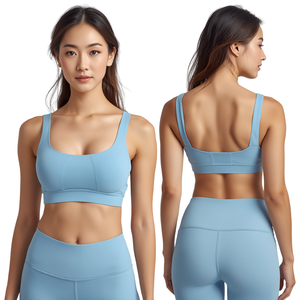 Sujetador deportivo sólido para mujer con cuello redondo y espalda cruzada, soporte medio, transpirable, sin costuras, de malla de elastano/poliamida, top de yoga y fitness. - Product Image 2