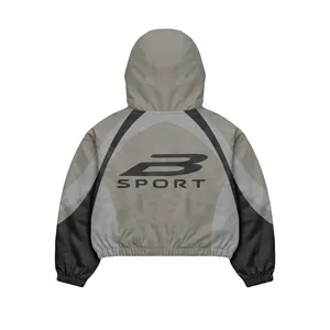 Grey Beige Windbreaker Tracksuit Set | Oversized <b>Zip</b> Hooded Jacket & Pants | Streetwear Set | OEM Private Label Manufacturer - Product Image 2
