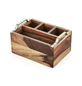 Wholesaler Wooden Cutlery Holder 4 Compartments With Napkin Holder Premium Quality Caddy for Kitchen <b>Tabletop</b> Use - Product Image 4