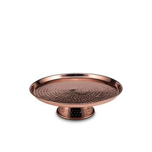 Soporte de pastel redondo de metal con acabado de cobre martillado de diseño moderno, pedestal para exhibir postres para decoración de bodas y fiestas al mejor precio. - Product Image 1