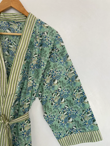 Bata Kimono de Algodón 100% para Mujer, Estampado de Bloques Textil Naaz, Diseño de Dibujos Animados, Hecha a Mano, ODM, Cuello en V, Cintura Elástica, Larga, para Verano - Product Image 2