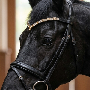 Frontal de Cheval de Dressage en Cuir de Luxe Personnalisé, Forme en V, avec Strass en Cristal Olive, Accessoires de Bridon en Gros, OEM - Product Image 4