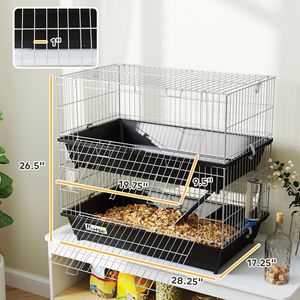 Gabbia Moderna a 2 Livelli in Metallo per Piccoli Animali con 2 Porte, Vassoi, Ciotola, Bottiglia e Rampa per Allevamento Conigli, Furetti, Cincillà - Colore Nero - Product Image 3