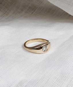 Diamond Engagement <b>Ring</b> Bezel Set 7mm Wide <b>Dome</b> Dainty Minimalist Round Lab Grown Solitaire Signet Bands Jewelry 14K Solid Gold - Product Image 6