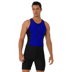 Combinaison de lutte sans manches pour hommes adultes, bleue et noire, pour la musculation et le sport - Product Image 1