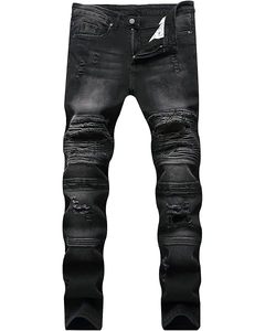 Jean en denim tricoté délavé pour homme, coupe droite, déchiré, imperméable, respirant, lavable, style urbain, hiver - Product Image 3