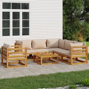 Grand ensemble de salon de jardin modulaire en bois d'acacia massif couleur taupe, meubles modulaires durables et élégants - Product Image 1