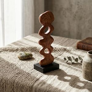 Modern Wooden Abstract Sculpture Decorative Table Ornament Console Shelf Home Decor - Product Image 4