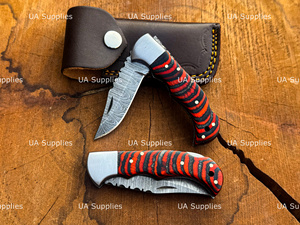 Damascus Steel Handmade Forged Clip Point Slide Open Folder <b>Knife</b> 0.5mm Thickness Colorful Micarta <b>Handle</b> Custom Logo OEM - Product Image 4