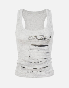 Custom Made Women's Gray Racerback Tank <b>Top</b> Front Logo Casual Woven Breathable Eco-Friendly High Street 100% Polyester Style - Product Image 1