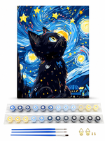 Kit de peinture par numéros Chat Noir, peintures acryliques, toile numérotée 40x50cm, art mural DIY pour adultes débutants