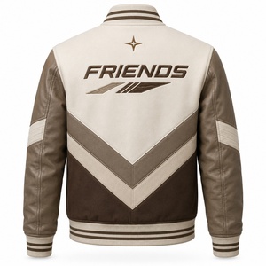 Veste universitaire pour homme, couleur marron crème, col rabattu, style décontracté d'automne, veste universitaire - Product Image 6