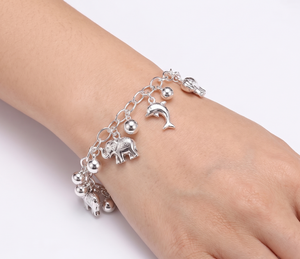 Vintage IGI Certified Silver Designer 925 Solid Sterling Silver <b>Elephant</b> Dolphin Design Chain Link Bracelet for Anniversary <b>Gift</b> - Product Image 6