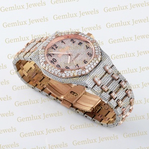 Luxury Wear Pass Diamond Tester Fecha automática Oro Rosa Dos tonos D VVS Totalmente helado Moissanite Diamond Hip Hop Reloj para hombres - Product Image 5