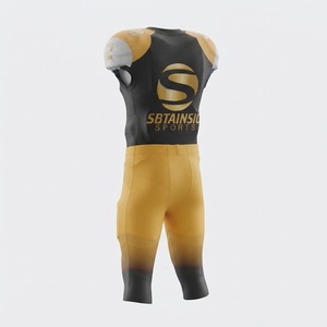 Ensemble de maillot et pantalon rembourrés de football américain noir et or, uniforme d'équipe avec numéro de joueur, design sublimé personnalisable - Product Image 4