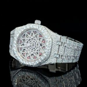 Hip Hop Round Style Customized Bezel With <b>Red</b> Arabic and Flower look Dial Stainless steel Hip Hop Diamond Watches For Fashion - Product Image 5