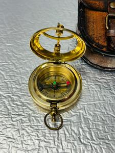 OLD WORLD TREASURE HANDICRAFTS BC-001 2'' Push Button Sundial Brass Compass with Leather Case Handmade Durable Promotional <b>Gift</b> - Product Image 2
