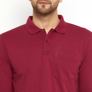 Polo de Manga Larga para Hombre, Tejido de Punto, Algodón, Color Sólido, con Bolsillo, Casual, Rojo, Corte Regular, Transpirable - Product Image 6