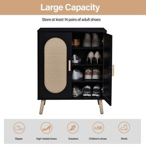 FCH scarpiera verticale a 2 porte pannello truciolare in plastica con struttura in Rattan nero originale in legno con superficie in Rattan scatole da scarpe organizzatori - Product Image 4