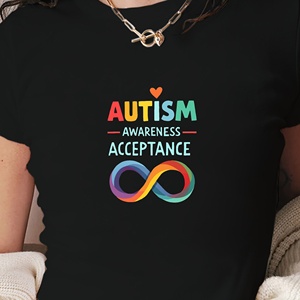 <b>Autism</b> Awareness Acceptance Women's Y2K Short Sleeve Crew Neck T-<b>Shirt</b>, Slim Fit Knitted Spandex Polyester Print, All Seasons Fa - Product Image 3