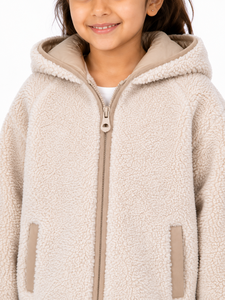 Livster Girls Cream <b>Teddy</b> Fleece Breathable Hooded <b>Jacket</b> Soft Sherpa Full Zip Autumn Coat <b>Kids</b> Warm Cozy Plush Outerwear - Product Image 4