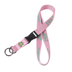AKA <b>Lanyard</b> Keychain Pink Green <b>Polyester</b> Neck Strap ID Badge Holder with Key Ring Premium Accessory - Product Image 2