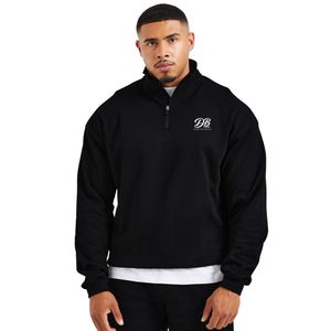 Sudadera de hombre de corte holgado y extragrande con media cremallera, manga larga, cuello alto, estilo deportivo casual con ribete en contraste - Product Image 1