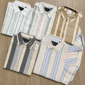 เสื้อเชิ้ตผู้ชายลายทางผ้าฝ้ายลำลอง แขนยาว ปกคอปก ผ้าฝ้ายเรมี่ ระบายอากาศได้ดี เหมาะสำหรับฤดูร้อน สินค้าพร้อมส่ง - Product Image 2