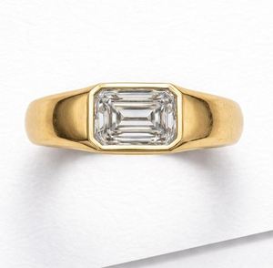 <b>Emerald</b> Cut Moissanite 925 Sterling <b>Silver</b> Yellow Gold Plated Elegant Solitaire Engagement Wedding Party Minimalist Promise <b>Ring</b> - Product Image 3