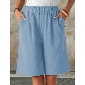 Pantalones Cortos de Cinco Puntos para Mujer, de Color Sólido, Cintura Elástica, Pierna Recta, con Bolsillos, Transpirables, Cintura Media - Product Image 1