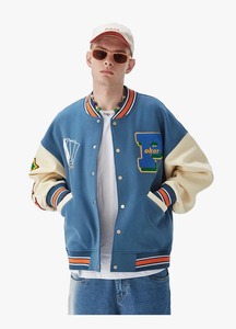 เสื้อแจ็คเก็ตฟลีซผู้ชายทรงเบสบอลบุผ้ากำมะหยี่ตัดต่อสีสันสไตล์ลำลองคอตั้งติดกระดุมหน้าสำหรับฤดูใบไม้ร่วง - Product Image 5