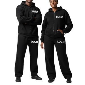 Survêtements zippés pour hommes de haute qualité, 2 pièces, été, vintage, streetwear, décontracté, coton lourd, OEM, vente en gros, logo personnalisé - Product Image 1