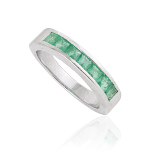 3 mm Princess Cut Natural <b>Emerald</b> Gemstone 925 Sterling <b>Silver</b> Half Eternity Unisex Band <b>Ring</b> Everyday Wear Jewelry - Product Image 3