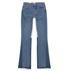 XUCHANG Pantalon évasé empilé pour homme, en cuir déchiré, patchwork, effet éclaboussures de peinture, bords bruts, délavé et vieilli, séchage rapide, respirant, haute qualité - Product Image 2