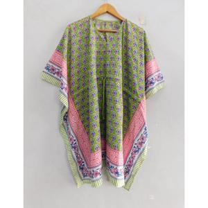 เสื้อคลุมผ้าฝ้ายทำมือรักษ์โลก พิมพ์ลายบล็อก สไตล์โบฮีเมียน เหมาะสำหรับใส่ไปชายหาด แขนทรงปีกค้างคาว คอวี ทรงปกติ เอวธรรมชาติ สำหรับฤดูร้อน - Product Image 2