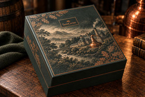 Caja de Presentación Personalizada para Botella de Whisky Highland Embers y Vasos con Tapa y Base - Product Image 5