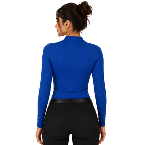 Haut de performance équestre pour femme, bleu roi, à manches longues, col zippé, extensible et respirant - Product Image 2